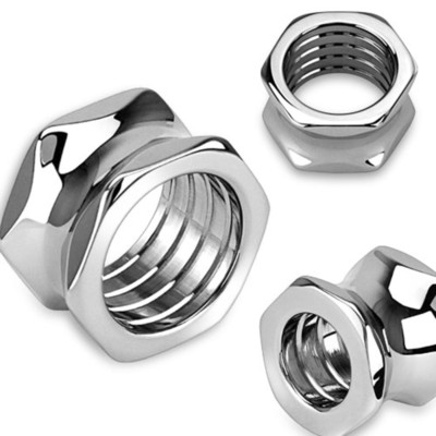 Pair of 316L Surgical Steel Hexagon Screw Bolt Double Flare Saddle Plug E94