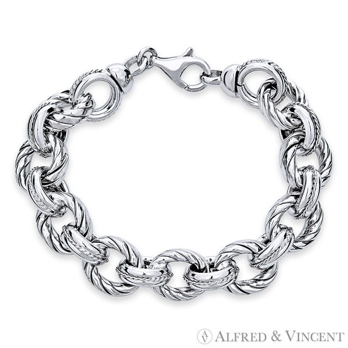 Twist Oval Cable & Ring Link Italy 925 Sterling Silver w