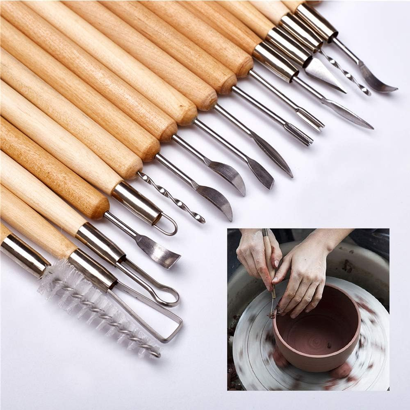 Clay Sculpting Tools Set of 38 with Bag, Wooden Handle Pottery Carving Tool Kit