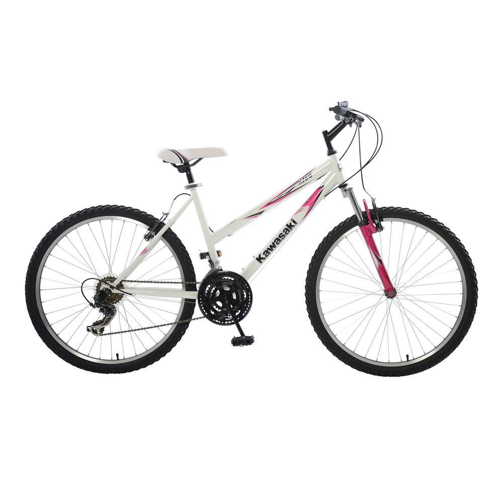 Durable White/Pink 18 in. Steel Frame K26G Hardtail Mountain Bike, 26 in. Wheels