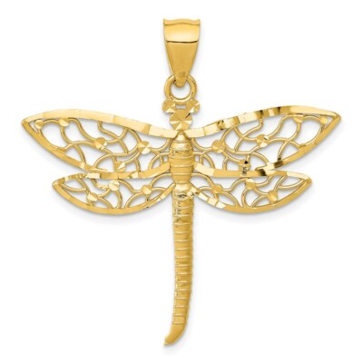 Pre-owned Superdealsforeverything Real 14kt Yellow Gold Diamond-cut Dragonfly Pendant