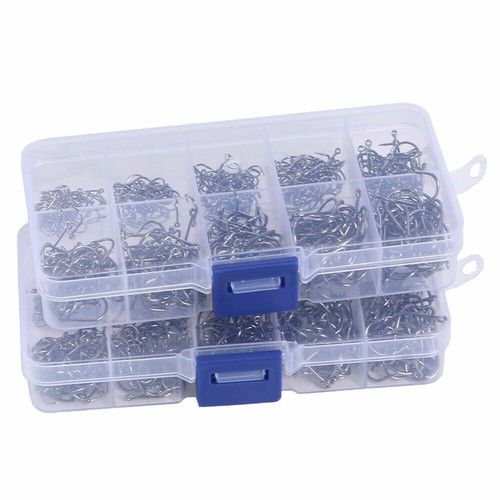 1000pcs Fish Hooks 10 Sizes Fishing Black Silver Sharpened With Box Quality kit