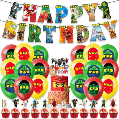 Ninjago Happy Birthday Ballons Set Banner Dekoration Kuchen Topper Party Dekors