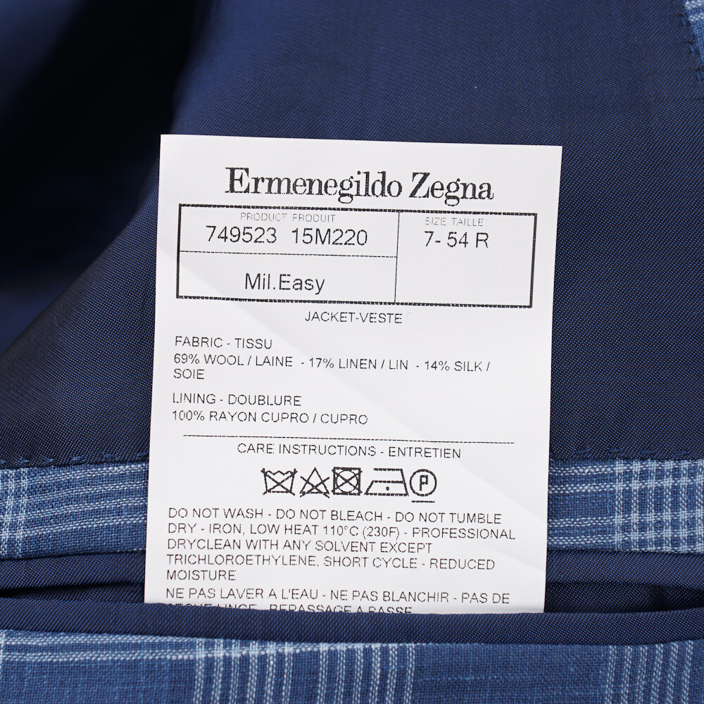 Pre-owned Ermenegildo Zegna $2695  Blue Check Wool-linen-silk Sport Coat 44 R