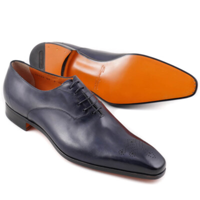 Pre-owned Santoni $1100  Fatte A Mano Navy Blue Medallion Tip Balmoral Us 11.5 Shoes