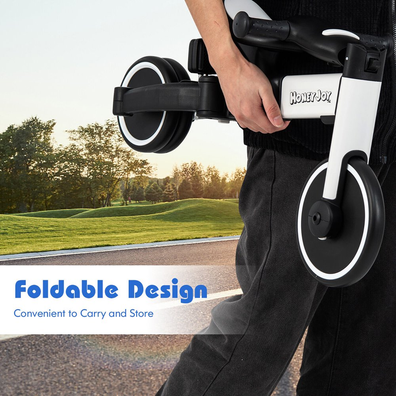 4 In 1 Kids Tricycle Foldable Toddler Balance Bike With Parent Push Handle White