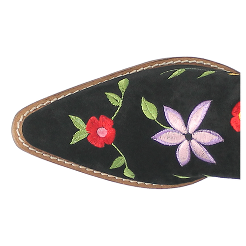 Pre-owned Dingo Flower Power Embroidered Floral Snip Toe Cowboy Womens Black Casual Boots