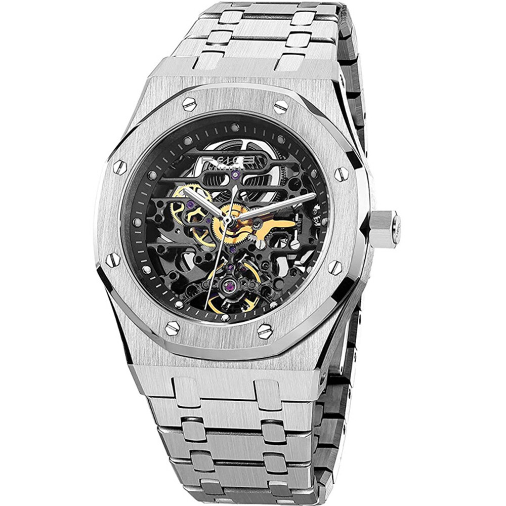 Pre-owned Feice Men's Automatic Mechanical Watch Skeleton Hollow Out Sapphire Glass Sports Watch