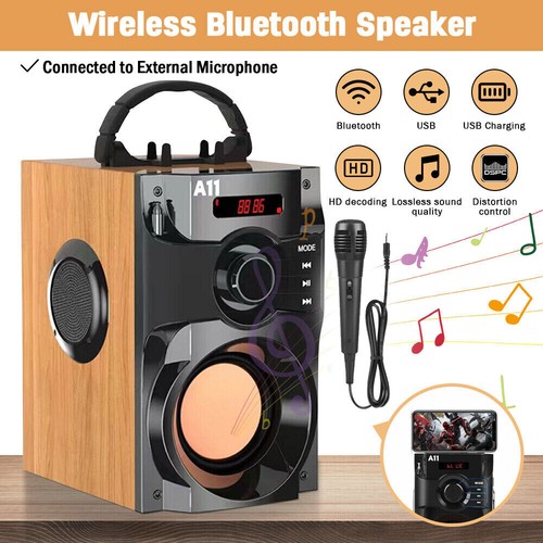 Wireless Bluetooth Speaker Portable Heavy Bass Sound Party Karaoke Subwoofer Mic