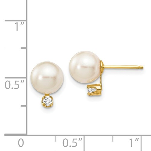 Pre-owned Versil 14k 7-8mm White Round Saltwater Akoya Cultured Pearl Diamond Post Earrings In Yellow