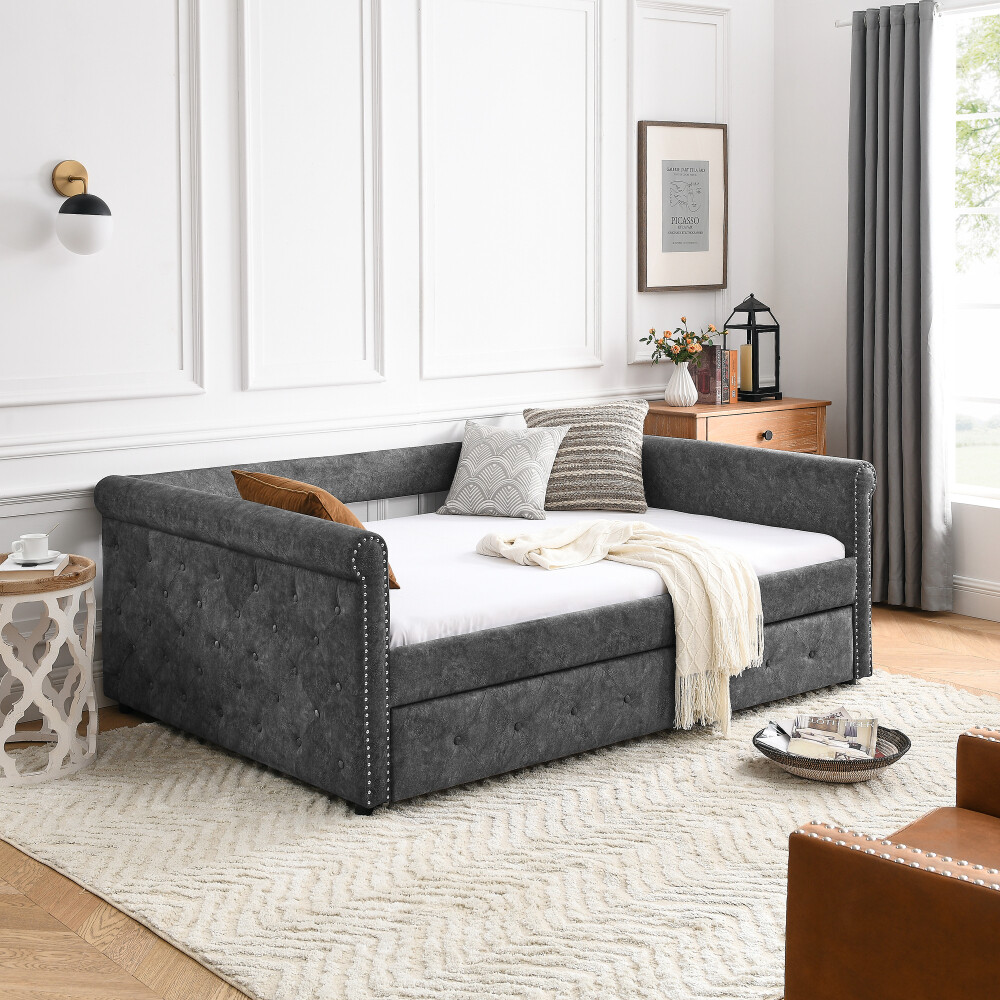 Upholstered Tufted Sofa Bed Couch With Twin Trundle