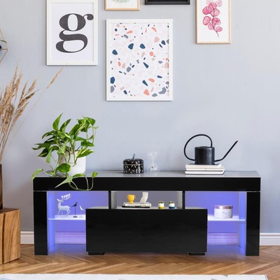 W/ Rgb Led Media Storage Console W/drawer Living Room