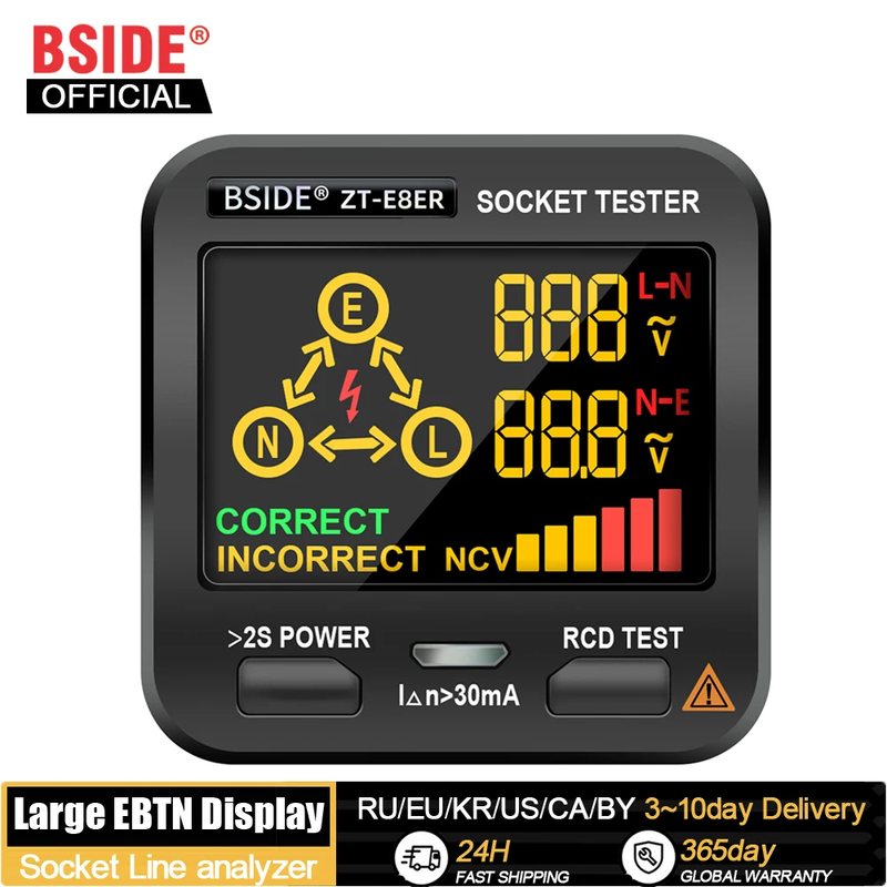 Socket Tester Smart Voltage Detector Outlet Checker RCD GFCI Test NCV Live Neute