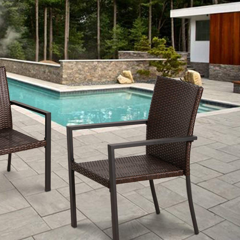 Gas Firepit Chairs Outdoor Wicker Patio Set of 2 Stackable Weather Resistant