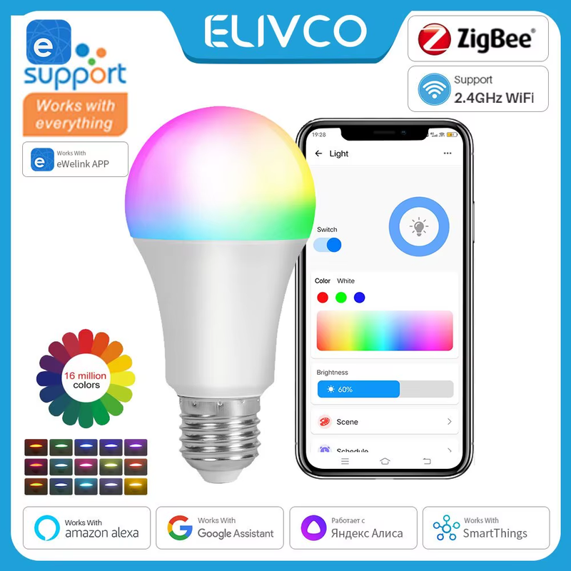 EWelink Wifi/Zigbee Smart Bulb Led Lamp E27 RGB Smart Light Bulbs 100-240V Smart