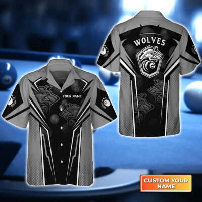 Wolf Team Pool Eight Ball Billiard 3D Hawaiian Shirt billiard team uniform Gift