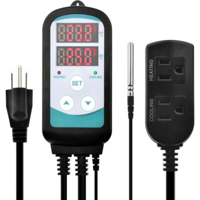 Digital Temperature Controller AC 110V 220V Heat & Cool Dual Outlet Thermostat