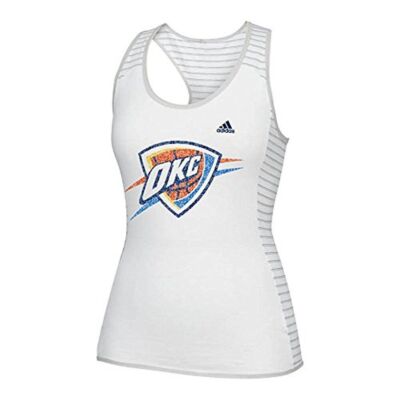 Adidas Women's Oklahoma City Thunder Stripe Scoop Racer Tank Top, White