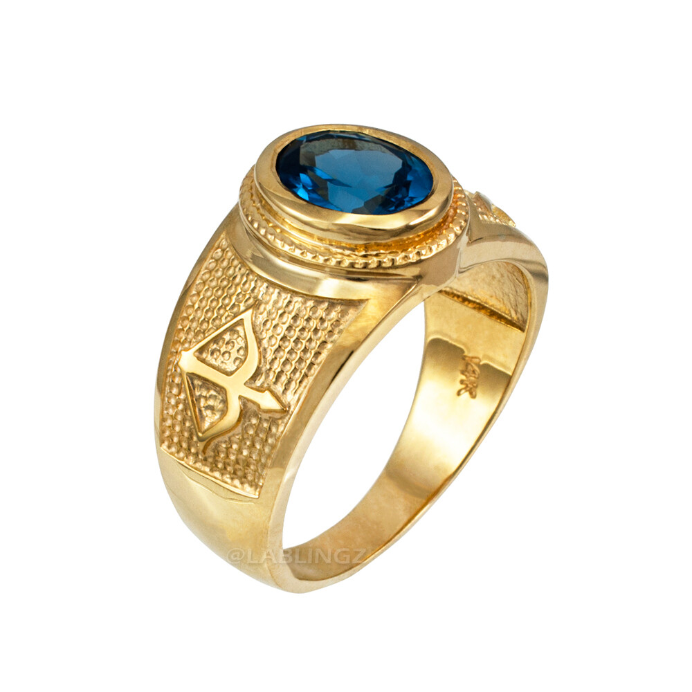 Pre-owned La Blingz 10k Gold Sagittarius Zodiac Sign December Birthstone Blue Cz Ring In Yellow Gold