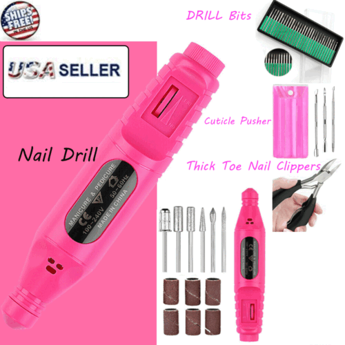 Nail Drill Electric File Acrylic Manicure Pedicure Portable Machine Salon Bits 