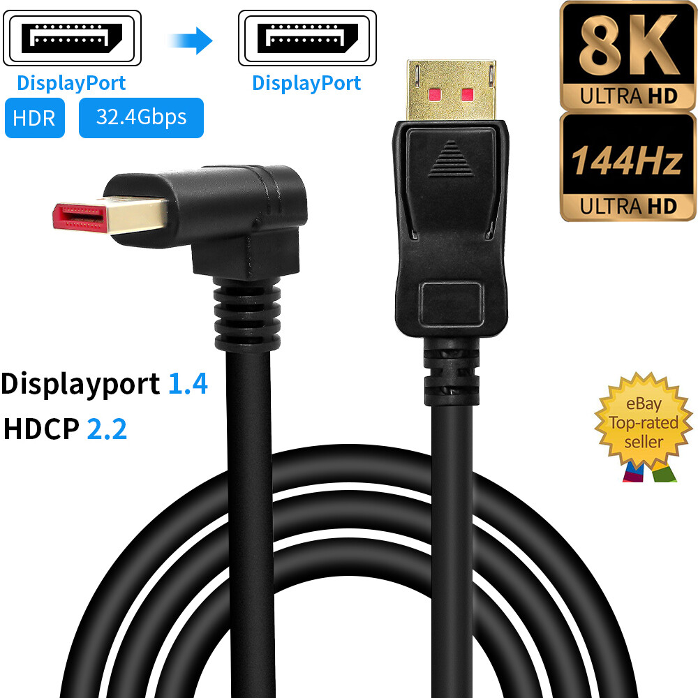 Displayport Dp 1 4 Cable 1 8m 6ft 90 Degree Angled 8k 60hz 4k 144hz Hdr 32 4gbps Ebay