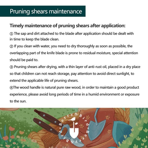 Berry&Bird Garden SK-5 Steel Pruning Shears Professional Wooden Handle Pruners