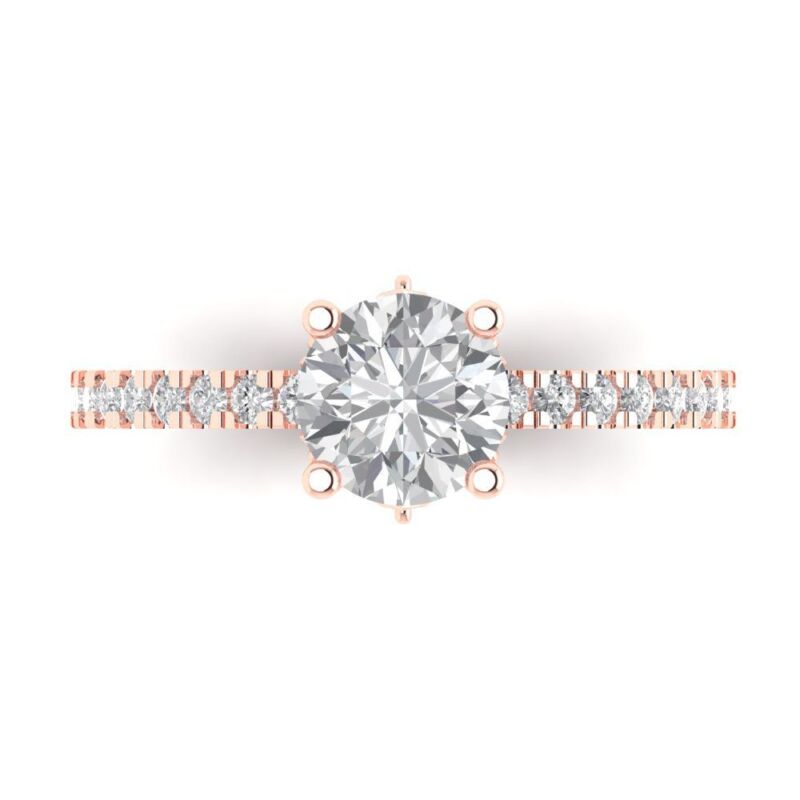 1.54 Ct Round Cut Cathedral Moissanite Promise Bridal Wedding Ring 14k Rose Gold