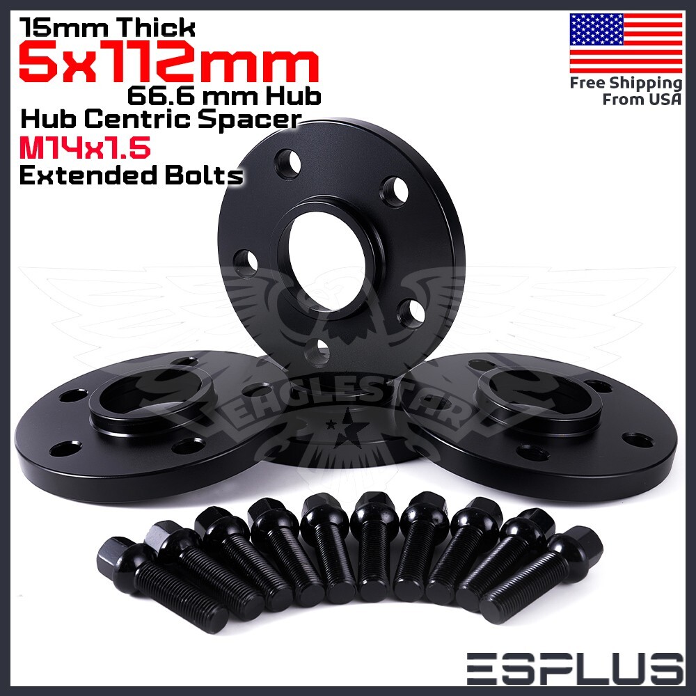 [4] 15mm Thick Mercedes 5x112mm CB 66.6 Wheel Spacer Kit 14x1.5 Bolts Included