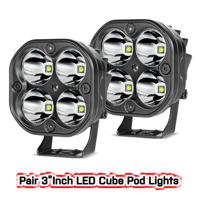 3'' LED Cube Pods Work Light A-Pillar Hood Ditch Pods Fog Lamp Offroad Truck Wire