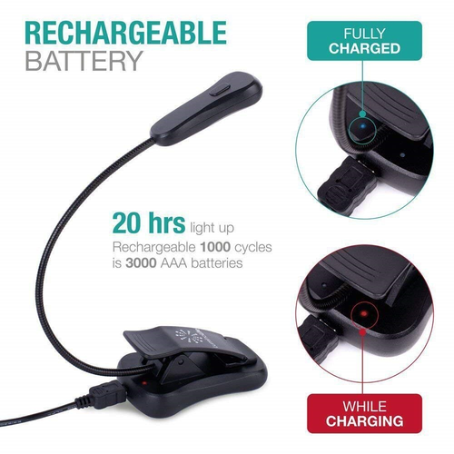 Rechargeable 3000K Warm 6 LED Book Light, Easy Clip on Reading Lights