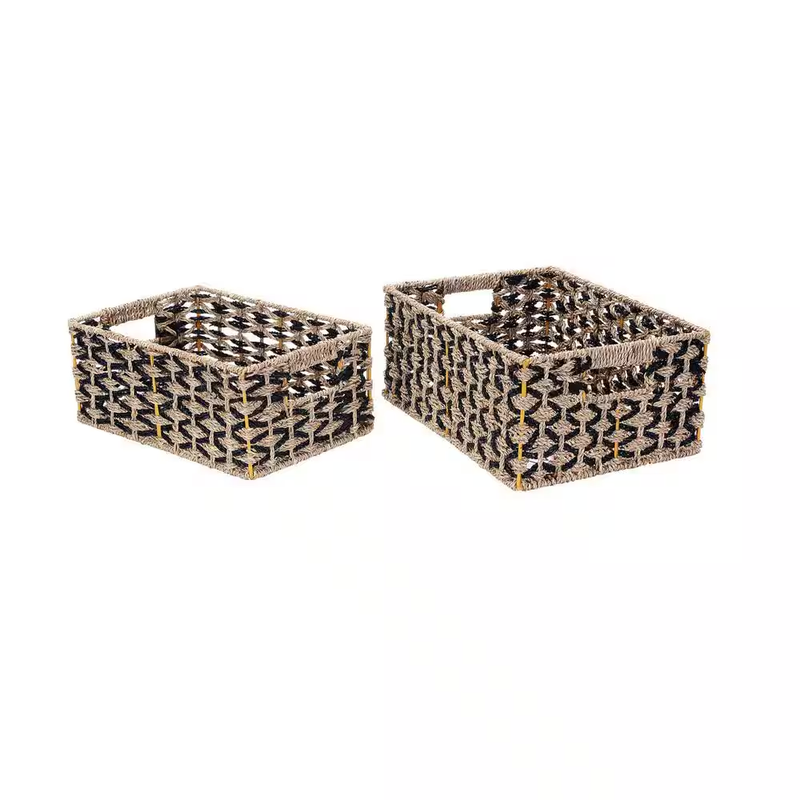 Villacera Wicker Storage Baskets 2 Pack Water Hyacinth Nesting Organizer Handles