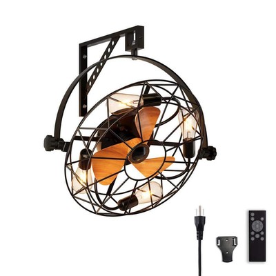 Antoine Ceiling Fans Black Caged Ceiling Fan+Light Small+Remote For Kitchen