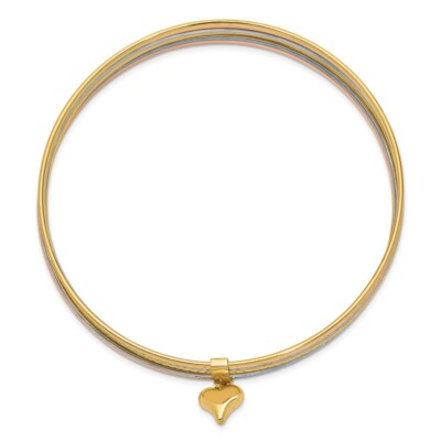 Pre-owned Superdealsforeverything Real 14kt W/dangle Heart Tri-color Set Of 7 Textured Slip-on Bangles