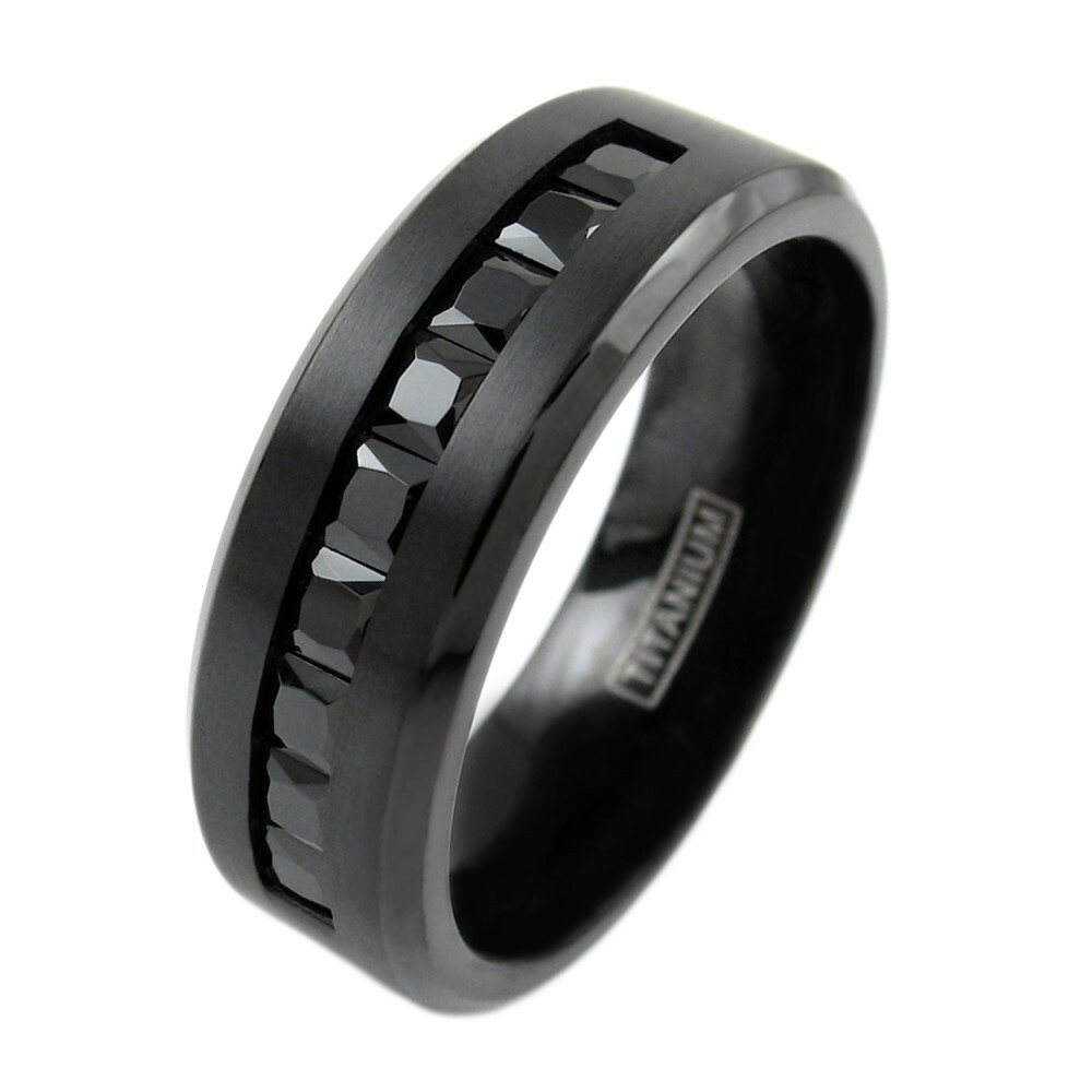 Black Titanium Men's 1.8 Carat Princess Cut Black CZ Brushed Wedding Band Ring