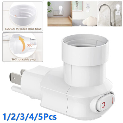 3-Prong Plug in Bulb Light Socket Adapter with Switch for E26/E27 Base LED Bulb