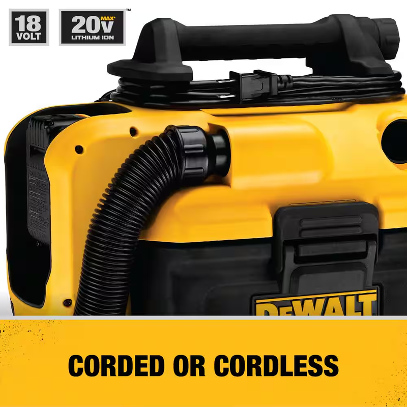 DEWALT 20V MAX 2-Gal Cordless/Corded Wet/Dry Vacuum Powerful Portable Cleaning