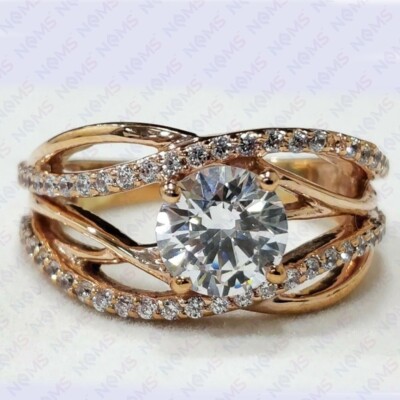 2CT Round Cut Old Mine Moissanite Certified Wedding Ring 14K Yellow Gold Plated