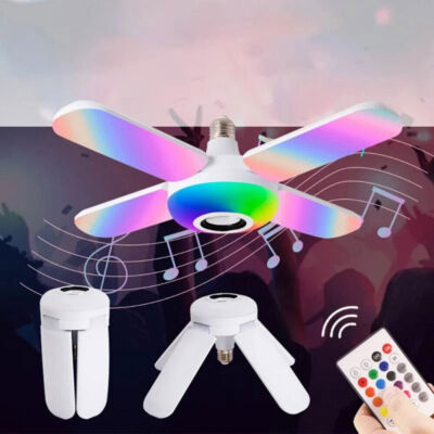 E27 RGB Color Bluetooth Speaker Music Lamp Remote Fan Shape Smart LED Light Bulb