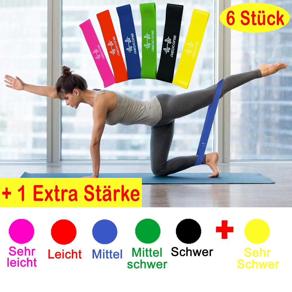 Fitnessband 6er Set Fitnessbänder Widerstandsband 6 Stärken Resistanceband (NEU)