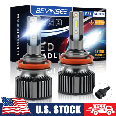 BEVINSEE 2x H8 H9 H11 LED Headlight Conversion Bulbs High Low Beam Fog Light Kit