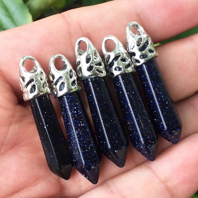 10pcs blue sand jasper Pendant Point Crystal Gemstone Healing Hexagon bead