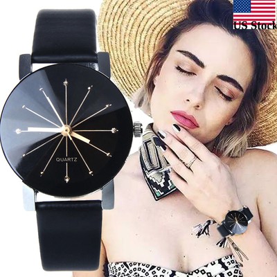 Fashion Women's Stainless Steel Analog Quartz Dial Leather Luxury Wrist Watches