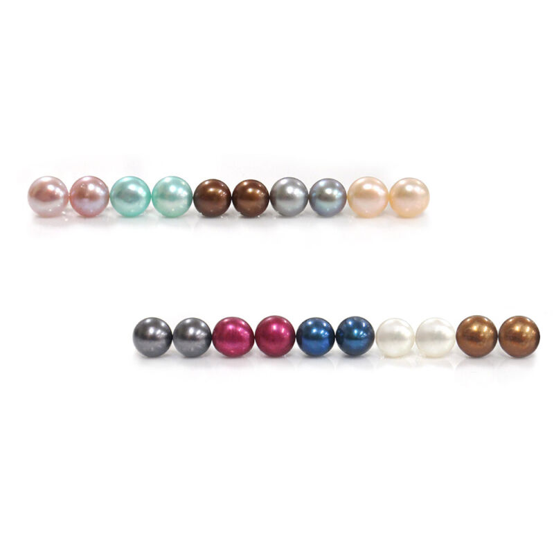 10 Pair Cultured Freshwater Button Pearl 5.5-6mm 925 Silver Stud Earrings Set