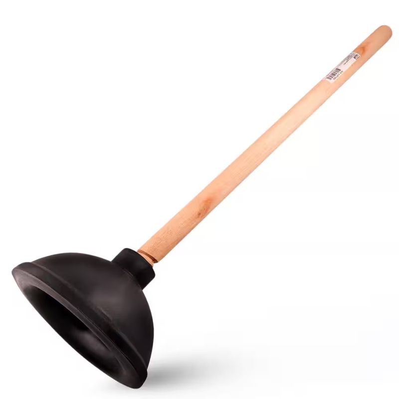 Heavy Duty Toilet Plunger Rubber Suction Cup 18in Wooden Handle Clog Remover