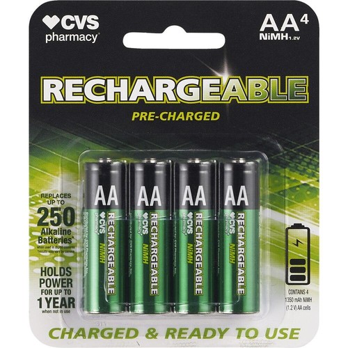 Cvs Pharmacy Pre Charged Nimh 1.2v Rechargeable Aa Batteries 4ct