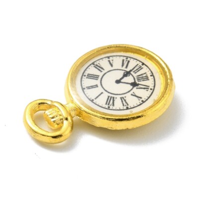 Clock Charm Gold Enamel Steampunk Pendant Pocket Watch 17mm 2pcs
