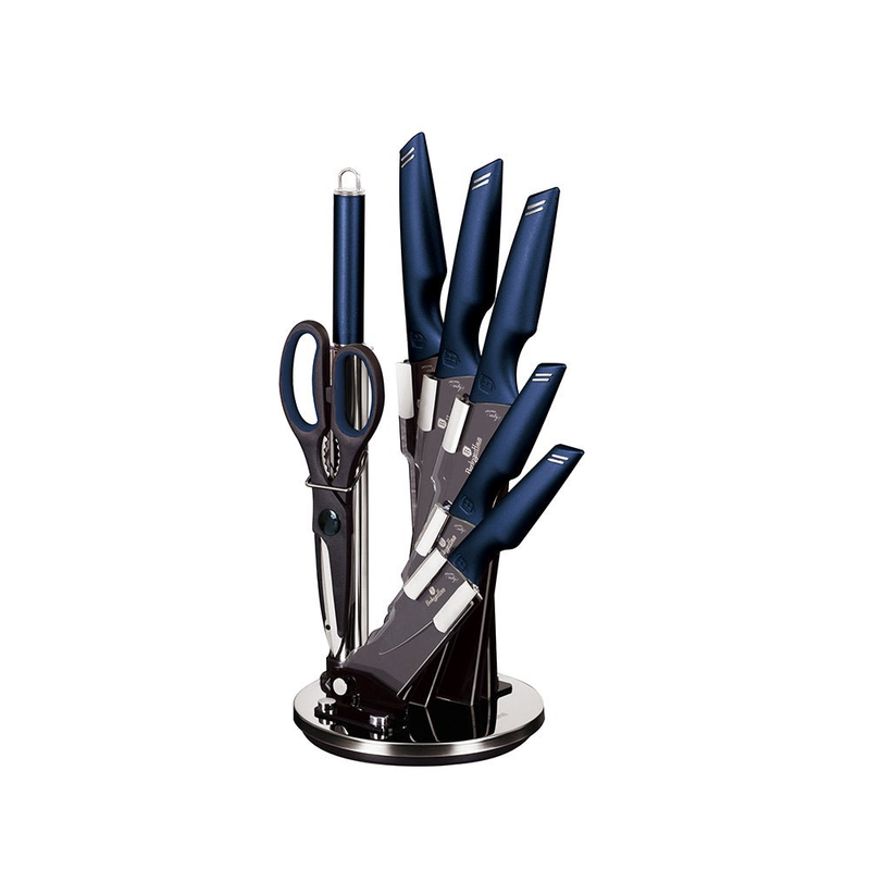 And Block,8 Pcs,blue,stainless Steel With Acrylic Stand