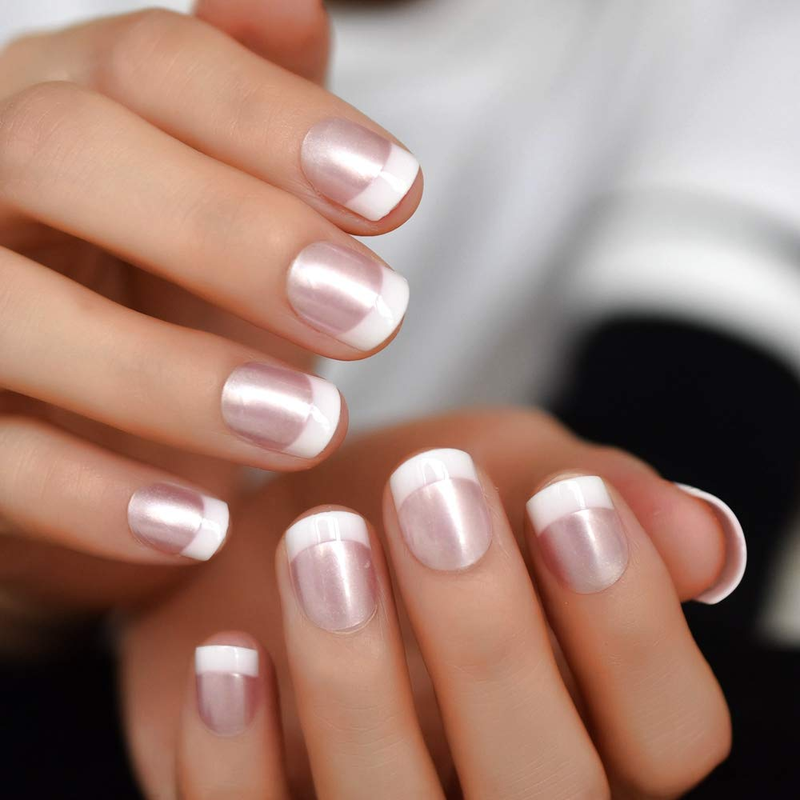 Pearl Shine Press-On Nails | Daily Wear | Short Glossy Satin