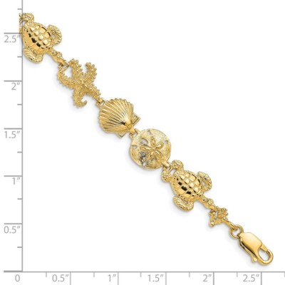 Pre-owned Superdealsforeverything Real 14kt Yellow Gold Sea Life Theme Chain Bracelet; 7.25 Inch; Lobster Clasp