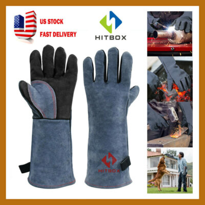 HITBOX Welding Gloves 16'' Heat Resistant Unibody Cow Split Leather BBQ Cooking